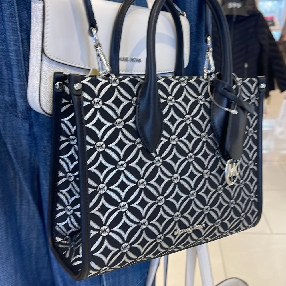 Michael Kors Mirella Small Metallic Logo Jacquard Crossbody Bag Black/Silver  NW